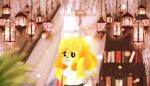  animal_crossing anthro blush canid canine canis character_name clothed clothing domestic_dog female fur hi_res isabaeart isabelle_(animal_crossing) looking_at_viewer mammal nintendo shih_tzu smile solo standing toy_dog video_games yellow_body yellow_fur 