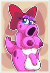  accessory anthro balls big_balls big_breasts big_penis birdo blue_eyes breasts claws flaccid foreskin genitals gynomorph hair_accessory hair_bow hair_ribbon hand_on_breast hand_on_face hi_res holding_breast intersex looking_at_viewer mario_bros narrowed_eyes nintendo nipples non-mammal_breasts nude penis pink_body reptile ribbons scalie solo standing thick_thighs thisnameistaken uncut video_games wide_hips 