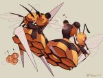  0_0 a-nya bee beedrill blush bug combee commentary_request eye_contact gen_1_pokemon gen_4_pokemon heart highres hug insect looking_at_another mega_beedrill mega_pokemon no_humans pokemon pokemon_(creature) red_eyes sparkle sweatdrop vespiquen watermark 
