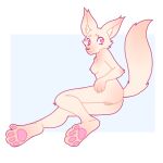  1:1 absurd_res anthro breasts butt canid canine claws female fluffy fluffy_tail fox genitals hi_res lying mammal nipples on_side pawpads paws pink_eyes pussy raised_tail seaweed_toast 