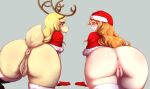  antlers anus armwear bent_over big_butt blonde_hair blush bottomless brown_eyes butt capreoline cervid cervine_pussy christmas christmas_clothing christmas_headwear clothed clothing duo elbow_gloves female gloves grey_background hair handwear hat headgear headwear holidays horn hornygraphite human looking_at_viewer looking_back mammal mantle milky_(one_piece) minkmen_(one_piece) mostly_nude nami_(one_piece) one_piece orange_eyes orange_hair presenting presenting_hindquarters reindeer santa_hat simple_background smile take_your_pick tongue tongue_out 