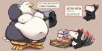  2021 absurd_res accipitrid accipitriform animal_crossing anthro apollo_(animal_crossing) avian bald_eagle belly big_belly bird clothing dialogue eagle english_text gritzoz hi_res hyper hyper_belly jacket male morbidly_obese nintendo nude obese overweight sea_eagle simple_background speech_bubble tan_background text topwear video_games 