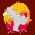  1:1 2019 absurd_res ambiguous_form ambiguous_gender blonde_mane blue_eyes ears_back equid equine fan_character fkk fur hasbro hi_res horse icon inner_ear_fluff mammal mane multicolored_mane my_little_pony pivoted_ears pony portrait red_background red_mane side_mouth simple_background solo tuft watermark white_body white_fur 
