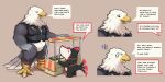  2021 absurd_res accipitrid accipitriform animal_crossing anthro apollo_(animal_crossing) avian bald_eagle bird bottomless clothed clothing dialogue eagle english_text gritzoz hi_res jacket male muscular nintendo sea_eagle simple_background speech_bubble tan_background text topwear video_games 