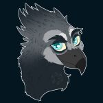  1:1 2019 absurd_res ambiguous_form avian beak black_body black_feathers blue_background fan_character feathers fkk gryphon hi_res icon looking_at_viewer male mythological_avian mythology portrait simple_background solo teal_eyes watermark 