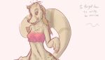  2007 anthro black_nose breasts brown_body brown_fur clothed clothing english_text female fluffy fluffy_tail fur genet hair jenna_(ritts) mammal midriff navel ringtail ritts simple_background skimpy small_breasts solo spots spotted_body spotted_fur text topwear tube_top viverrid 