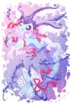  :o blush commentary_request frills gen_1_pokemon highres jippe no_humans open_mouth pokemon pokemon_(creature) purple_eyes red_ribbon ribbon solo vaporeon water water_drop 