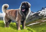  2018 ambiguous_gender arf-fra brown_body brown_fur canid canine canis detailed_background domestic_dog feral fluffy fur grass mammal molosser mountain mountain_dog newfoundland_dog outside plant signature snow solo tongue 