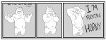  2021 anthro barely_visible_genitalia barely_visible_penis belly border bottomwear clothed clothing comic cricetid english_text erection erection_under_clothing eyes_closed genitals hamster hamsterinboxers hi_res male mammal monochrome navel pants penis rodent slightly_chubby solo text white_border 
