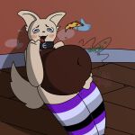  1:1 aliasing ambiguous_gender anthro awfuldendart_(artist) canid canine canis clothing detailed_background domestic_dog food food_fetish food_play force_feeding forced hi_res legwear lgbt_pride magic mammal overweight overweight_ambiguous overweight_anthro solo spiral_eyes stockings stuffing 