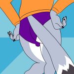 2d_animation animated anthro antoreakk bulge butt canid canine claws clothing dancing footprint invalid_tag male mammal nails pawprint solo sweater topwear underwear 