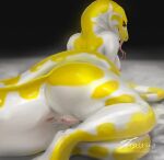  anthro anus boa_(snake) boa_constrictor boinae female forked_tongue foxixus genitals hi_res pussy red_eyes reptile scales scalie snake solo spots tongue tongue_out white_body white_scales yellow_body yellow_scales yellow_spots 