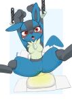  anthro arms_above_head blush bodily_fluids breasts chain chained diaper female genital_fluids genitals hi_res looking_at_viewer lucario nintendo nippleless nyanyakotarou open_diaper open_mouth pok&eacute;mon pok&eacute;mon_(species) pussy restrained solo spread_legs spreading sweat tears tongue urine video_games wet_diaper wetting 
