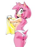  2020 amy_rose anthro box_chan breasts butt clothed clothing embarrassed eulipotyphlan female gloves green_eyes handwear hedgehog hi_res looking_at_viewer looking_back looking_back_at_viewer mammal nipples panties pink_body rear_view solo sonic_the_hedgehog_(series) standing topless underwear 