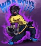  absurd_res anthro athletic athletic_anthro athletic_male aura canid canine canis clothing dire_wolf hanazawa hi_res jojo&#039;s_bizarre_adventure male mammal meta_(character) metaru_alseif simple_background solo text wolf 