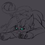  1:1 2019 anthony_stone black_sclera claws collar dialogue english_text equid equine fan_character feral fkk hasbro horn lying male mammal my_little_pony paws quadruped sketch solo tail_tuft teal_eyes text tuft unicorn werepony 
