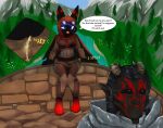  absurd_res anthro armor assassin&#039;s_creed bodily_fluids canid canine cape clothed clothing crossover dialogue digital_media_(artwork) dremora duo eeveelution english_text female fully_clothed fur genital_fluids genitals hair hi_res horn male male/female mammal nintendo open_mouth peeing pok&eacute;mon pok&eacute;mon_(species) pussy raveneevee simple_background sitting speech_bubble text ubisoft umbreon urine vengence_lunarfrost video_games watersports 