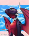  2020 activision bonnydj cloud cynder dragon female green_eyes hi_res horn jewelry markings membrane_(anatomy) membranous_wings necklace signature sky spyro_the_dragon video_games wings 