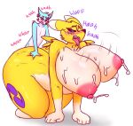  age_difference all_fours anthro areola big_breasts blush bodily_fluids breasts canid canine canis digimon digimon_(species) doggystyle duo female from_behind_position hi_res larger_female male mammal mature_female nipples open_mouth renamom_(slickerwolf) renamon sex size_difference slickerwolf small_dom_big_sub smaller_male sweat text tongue tongue_out wolf wolfgang_(slickerwolf) 