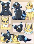  bell bell_collar bioluminescence black_body black_fur blue_eyes blush brother brother_and_sister collar cuddling cute_fangs draco_(draco) duo eeveelution female feral fur glowing hi_res hindpaw jett_(draco) jolteon lying male milkybiscuits multiple_poses nintendo one_eye_closed pawpads paws pivoted_ears pok&eacute;mon pok&eacute;mon_(species) pose shiny_pok&eacute;mon sibling simple_background sister sitting sleeping smile tongue tongue_out twins umbreon video_games wink yellow_body yellow_fur 