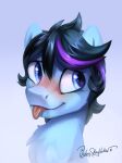  2021 absurd_res black_mane blep blue_eyes blush bust_portrait english_text equid equine fan_character feral glacier_wind hasbro hi_res highlights_(coloring) horse icon jedayskayvoker male mammal mane my_little_pony pony portrait purple_highlights signature simple_background solo text tongue tongue_out white_background 