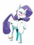  2020 blush box_chan choker cutie_mark english_text equid equine female feral friendship_is_magic hair hi_res horn jewelry mammal mostly_nude my_little_pony necklace one_leg_up purple_hair purple_tail raised_leg rarity_(mlp) simple_background solo text unicorn white_background white_body 