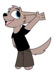  alfred_ricket alpha_channel anthro black_clothing black_eyebrows black_nose black_topwear blue_eyes brown_body brown_clothing brown_fur brown_legwear canid canine canis clothing eyebrows fur legwear male mammal open_mouth pink_tongue raised_arm raised_eyebrow simple_background solo standing tongue topwear transparent_background winterfloof wolf 