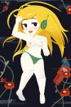  2:3 absurd_res beachside_bunnies blonde_hair breasts cave_story clothed clothing curly_brace female flower gun hair hi_res humanoid machine panties plant ranged_weapon robot robot_humanoid topless underwear video_games weapon white_body 