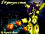 4:3 anthro black_hair blood bodily_fluids breasts claws clothed clothing crystal-for-ever ear_piercing female fur hair halloween holidays multicolored_hair nintendo open_mouth open_smile partially_clothed piercing pikachu pok&eacute;mon pok&eacute;mon_(species) purple_hair smile text two_tone_hair video_games yellow_body yellow_fur 