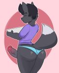  2017 abstract_background anthro big_penis black_hair bottomless bubble_butt butt canid canine clothed clothing crossdressing digital_drawing_(artwork) digital_media_(artwork) dipstick_tail erection fox fur genitals girly grey_body hair hi_res huge_penis hyper hyper_genitalia hyper_penis komdog looking_at_viewer male mammal monotone_body multicolored_tail penis phurcy shaded shirt shirt_only solo thick_thighs topwear topwear_only underwear vein veiny_penis 