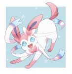  :d absurdres blue_eyes commentary_request fang full_body gen_6_pokemon highres kisa_(kisa-kisa5900) no_humans open_mouth paws pokemon pokemon_(creature) signature smile solo star_(symbol) sylveon toes tongue 