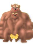  2018 3:4 anthro belly black_nose blush brown_body brown_fur censored duo fur hi_res kemono male mammal overweight overweight_male sitting sugekuma ursid young 