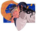  1boy 1girl ainu ainu_clothes asirpa bandaged_head bandages bandana black_hair black_headwear blue_background blue_bandana cape closed_eyes commentary_request dlcaaa030 ear_piercing earrings face_licking framed from_side fur_cape golden_kamuy hand_on_another&#039;s_face hat holding_another&#039;s_arm hoop_earrings imperial_japanese_army jewelry kepi licking long_hair long_sleeves military military_hat military_uniform open_mouth parted_lips piercing scar scar_on_cheek scar_on_face scar_on_mouth scar_on_nose scarf short_hair sidelocks simple_background star_(symbol) sugimoto_saichi two-tone_headwear uniform white_background white_cape wide_sleeves yellow_headwear yellow_scarf 