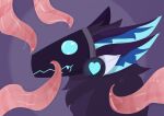  &lt;3 2_ears akemigray anthro black_body black_fur blue_eyes fur machine pink_tentacles protogen purple_background simple_background single_tooth slime solo tentacles 