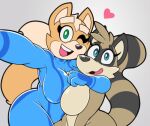  &lt;3 2018 anthro big_butt blue_eyes breasts butt canid canine digital_drawing_(artwork) digital_media_(artwork) dipstick_tail duo featureless_breasts featureless_crotch female female/female fox fox_mccloud green_eyes hug huge_butt looking_at_viewer low_res mammal maypul maypul_syrup metroid multicolored_body multicolored_tail nintendo orange_body procyonid raccoon ringtail rivals_of_aether selfie simple_background smile star_fox tan_body thick_thighs tongue two_tone_body video_games wide_hips zero_suit 