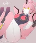  1girl akycoo ass breasts clenched_hand grey_background kouryuu_(gaogaigar) looking_at_viewer mecha no_humans radio_antenna science_fiction sitting small_breasts smile solo yellow_eyes yuusha_ou_gaogaigar yuusha_ou_gaogaigar_final yuusha_series 