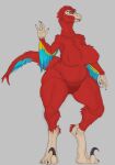  anthro big_breasts breasts cyan_highclaw deinonychus digitigrade dinosaur dromaeosaurid feathers female hi_res huge_breasts mature_female mother non-mammal_breasts parent pubes reptile roxyjam101 scalie solo strategically_covered theropod 
