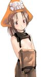  breasts brown_eyes brown_hair guilty_gear hat may_(guilty_gear) mizu nipples no_bra open_clothes open_shirt orange_hat pantyhose pirate shirt skull_and_crossbones small_breasts solo topless 