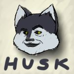  2019 anthro bilabee black_fur black_nose black_sclera canid canine canis digital_media_(artwork) dog fur husky male mammal simple_background smile solo thehuskyk9 white_fur yellow_eyes 