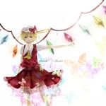  bad_id bad_pixiv_id blonde_hair flandre_scarlet hat highres lace nuko_(62ys18) outstretched_arm pink_eyes red_eyes side_ponytail skirt solo touhou wings 