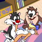  baby_lola baby_looney_tunes baby_sylvester lola_bunny sylvester tasmanian_devil 