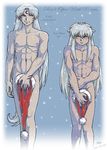  inuyasha inuyasha_(character) muscle nude santa_hat sesshoumaru snow yaoidemon 