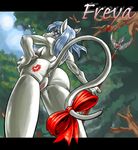  accessory anthro anus biped blue_hair bow_(feature) bow_accessory bow_ribbon breasts burmecian butt cloud detailed_background female final_fantasy final_fantasy_ix forest freya_crescent furgonomics genitals grey_eyes hair kandlin looking_at_viewer mammal markings melee_weapon nature nipples nude outside plant polearm pussy ribbons rodent sky solo spear square_enix standing tail tail_accessory tail_anus tail_bow tail_ribbon tree weapon wood 