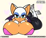  animal_print anthro big_breasts big_butt boots breasts butt clothed clothing digital_media_(artwork) female footwear gloves handwear huge_breasts looking_at_viewer membrane_(anatomy) membranous_wings nipple_outline rouge_the_bat simple_background smile solo sonic_the_hedgehog_(series) spaca video_games wings 