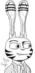  absurd_res anthro clothing eyebrows facial_markings fur hare head_markings hi_res j_shute jack_savage lagomorph lapel_pin leporid male mammal markings monochrome necktie solo suit vein 