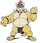  2021 3_fingers 3_toes anklet anthro belly bowser bracelet bulge bullet_bill claws clothing collar eyebrows feet fingers hair haps hi_res horn jewelry koopa legband looking_at_viewer male mario_bros musclegut muscular muscular_anthro muscular_male narrowed_eyes navel nintendo scalie shell simple_background smile solo spiked_anklet spiked_bracelet spiked_collar spiked_legband spiked_shell spikes spikes_(anatomy) standing thick_eyebrows thong toe_claws toes underwear video_games white_background 