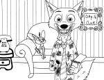  anthro blue&#039;s_clues canid canine chair disney duo facing_viewer fennec finnick fox furniture hi_res interior j_shute male mammal monochrome necktie nick_wilde nickelodeon notebook pawpads phone picture_frame red_fox zootopia 