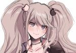  1girl bangs bear_hair_ornament black_choker blue_eyes breasts choker collarbone commentary criis-chan danganronpa:_trigger_happy_havoc danganronpa_(series) english_commentary engrish_commentary enoshima_junko eyebrows_visible_through_hair hair_ornament long_hair looking_at_viewer portrait sketch smile solo twintails work_in_progress 