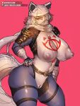  2020 3:4 alternate_species anthro arctic_fox areola armwear big_breasts bodypaint breasts canid canine clothing curvy_figure digital_drawing_(artwork) digital_media_(artwork) female fox front_view fur furrification genitals girlsay guide_lines hair hand_on_hip headgear headwear hi_res hourglass_figure legwear looking_at_viewer mammal markings mostly_nude navel nintendo nipples one_eye_obstructed patreon pink_background portrait puffy_areola pussy red_eyes scarf sheik simple_background snout solo subscribestar text the_legend_of_zelda thick_thighs three-quarter_portrait three-quarter_view url video_games white_body white_fur white_hair white_tail wide_hips wraps wrist_wraps 