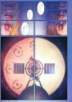  2girls blonde_hair brown_hair closed_eyes countdown head_only highres maribel_hearn moon multiple_girls night night_sky one_side_up orange_eyes red_moon sankuma satellite sky star_(sky) starry_sky touhou two_side_up usami_renko 